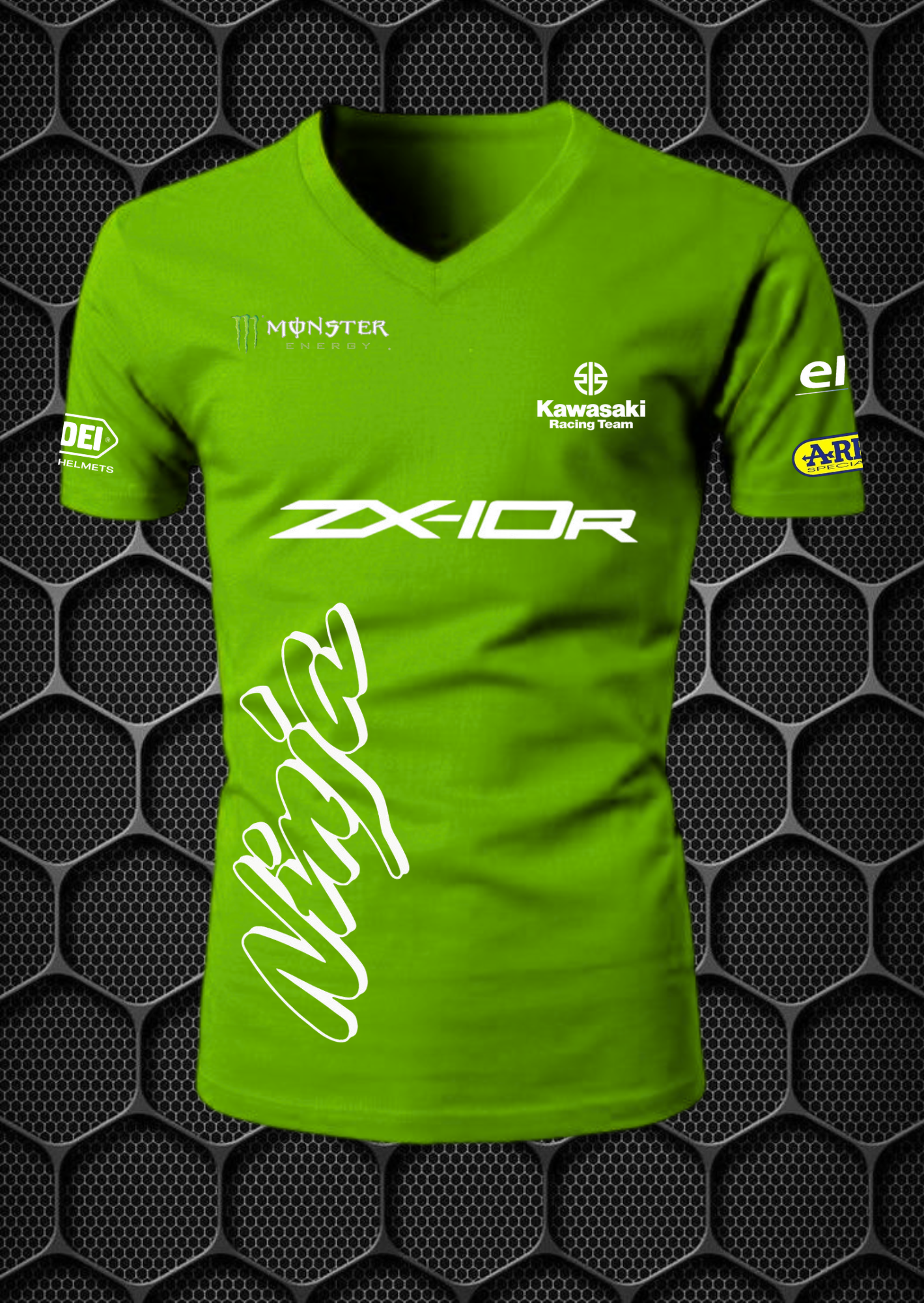 kawasaki ninja with monster energy logo riding men’s short sleeve green t shirt nitroswag (v neck) (l,xl) kawasaki ninja with monster energy logo riding men’s short sleeve green t shirt nitroswag (v neck) (l,xl)