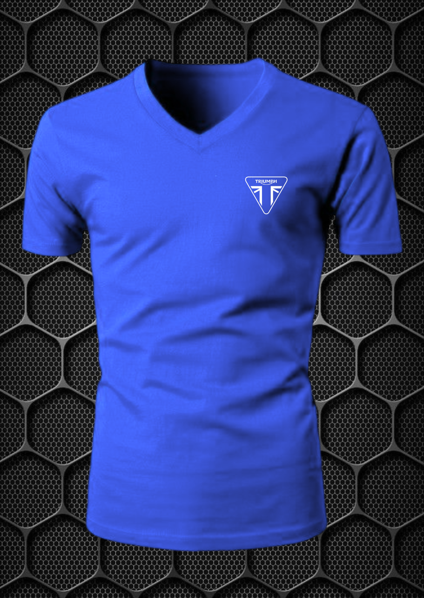 triumph riding t shirt cotton blend v neck nitroswag (l,xl) blue triumph riding t shirt cotton blend v neck nitroswag (l,xl) blue
