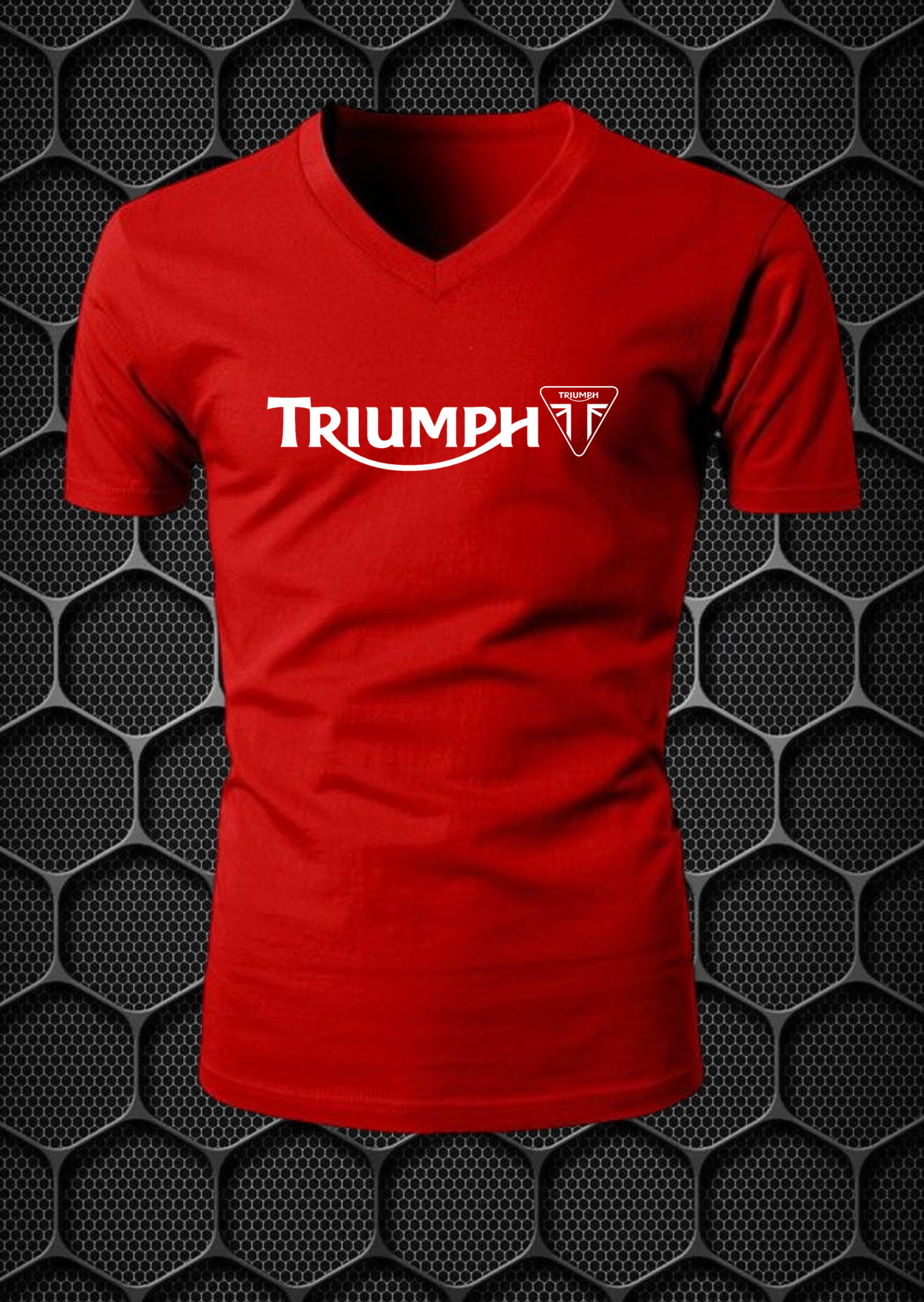 triumph riding t shirt cotton blend v neck nitroswag (l,xl) red triumph riding t shirt cotton blend v neck nitroswag (l,xl) red